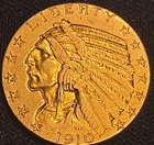 1910 US Gold $5 Indian Head Half Eagle Coin BLP AU+