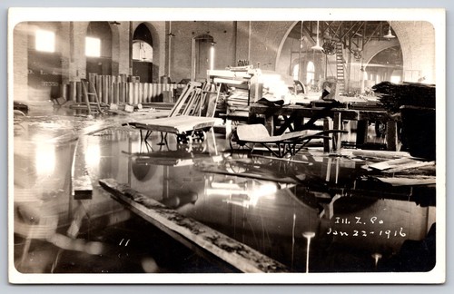Illinois Zinc Co Fabrik Überschwemmung Innenraum Peru IL 22. Januar. Echtfoto Postkarte 1916