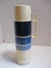 Vintage Thermos 10 Oz Food Jar Quart Narrow Neck Thermos Blue Stripes Container