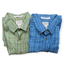 L.L. Bean Shirt Mens XL Traditional Fit Plaid Button Down Cotton LOT OF 2