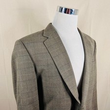 Jos A Bank 44R Sport Coat Silk Wool Blend Beige Plaid Two Button Lined Vented