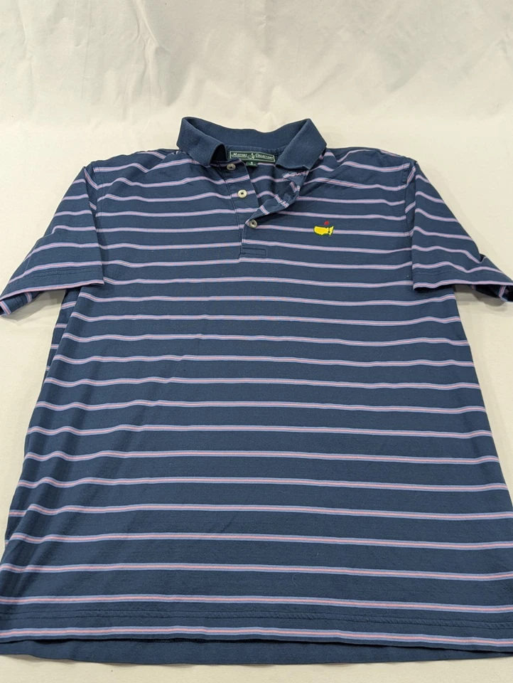 Masters Tournament Polo Shirt Mens Size Small Blue Pink Striped Color  Cotton - Image 3 of 4