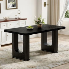 Stylish Black Wood Color Textured Dining Table Perfectly Blending Simplicity