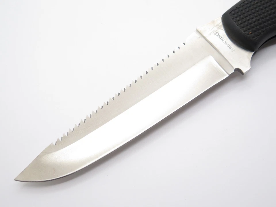 Cuchillo de caza de sierra fija Browning 616 Seki Japón Swivellok AUS8A Lockback de colección Foto 3 de 4