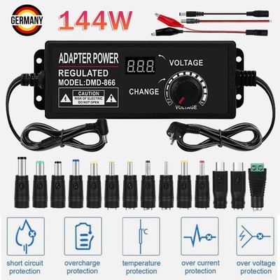 Einstellbares AC/DC Netzteil Adapter Ladegerät variable Spannung 144W Universal