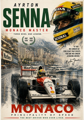 Ayrton Senna Monaco Master F1 Racing Poster Formula 1 Motorsport 13x19 Print