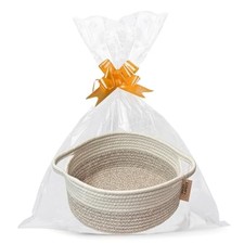 COMFY HOMI Small Woven Gift Baskets with Handles, Gift Bags and white brown