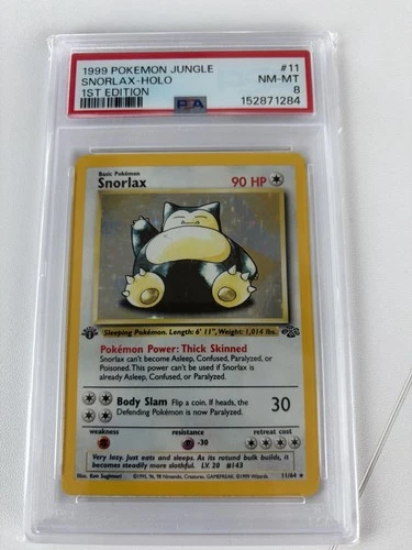 PSA 8 NM-MT Pokémon Jungle 1999 Holo Rare 1st Edition Snorlax 11/64