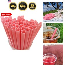 100pcs Heart Shaped Pink Straws Disposable Drinking Cute Straw Individually W...