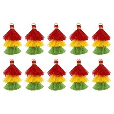 10PCS Tiny Tri-Layered Tassels Bohemian Keychains Red/Yellow/Green 
