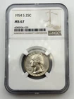 1954-S Washington Silver Quarter 25C NGC MS67 BU UNC San Francisco US Coin BM1