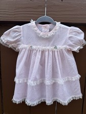 Vintage ToddleTime Baby Girl Pink Swiss Dot Lace Dress Made In USA 9M