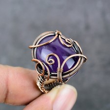 Sage Amethyst Gemstone Copper Wire Wrap Jewelry Ring Size 8 X-Mas Gift o525
