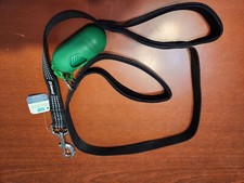 4 ft Black Traffic Dog Leash with 2 Padded Handles  Poop Bag Dispenser w Bags