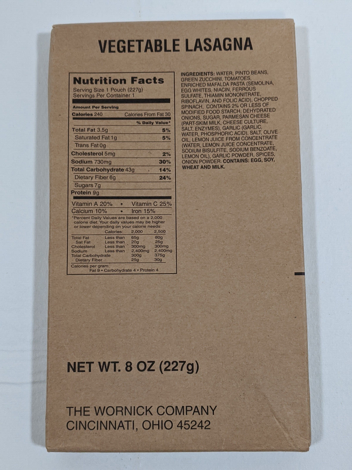 MRE Main Entree Meals Vegetable Lasagna, Chicken Peto Pasta, Pulled