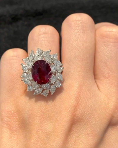 7.32 Ct Oval Cut Natural Red Ruby & Diamond Engagement Ring Solid 950 Platinum 7 - Video 1 of 1