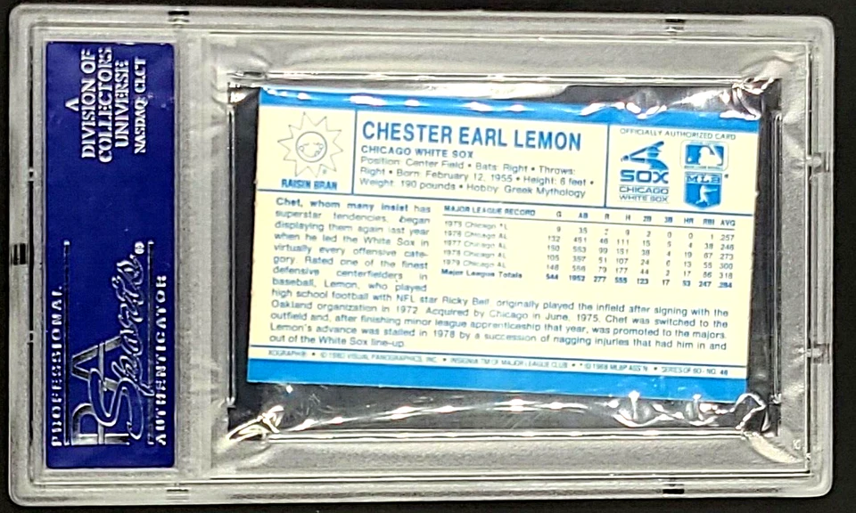 1980 Kellogg's 3D #46 Chet Lemon Chicago PSA 10 Gem Mint POP 23 PSA 10 Set Break - Image 2 of 4