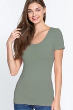 Women's Basic T-Shirt Scoop Neck Cotton Short Sleeve Solid Knit Plain Top Fitted