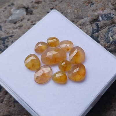 34 Carat 7x8-11x15.5 MM Honey Yellow Sapphire Glass Field Rose Cut 10 Piece Lot