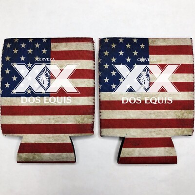 2 Dos Equis XX Beer Can Cooler Coozie Koozie USA Flag Gift QTY 2