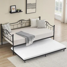 🆕Twin Daybed with Trundle Metal Guest Bed Frame Strong and Sturdy Sofa Bed Fram