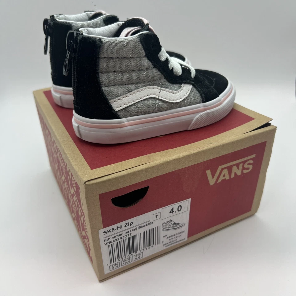 Vans Niños Fuera de la Pared Brillo Dos Tonos Negro Gris Sk8-Hi Cremallera Niño Pequeño Talla 4 Foto 4 de 4