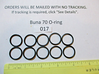 017 O-ring. 11/16'' ID x 13/16'' OD x 1/16'' thick. Buna-70.  Quan 10.