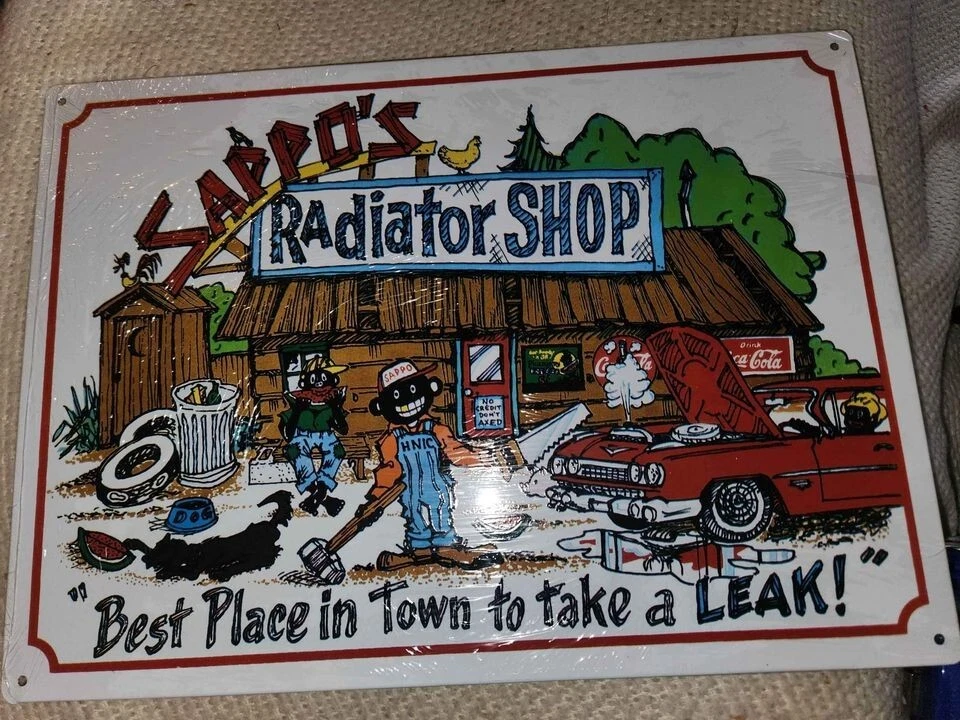 tin metal sign sappos radiator shop rare hard to find back woods southern  auto | eBay