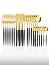 24Pcs Cutlery Set Stainless Steel Knife Fork Spoon Tableware Flatware Set（32）