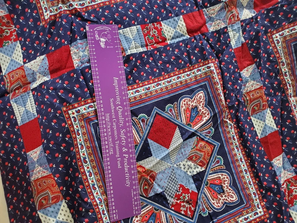 Vintage Caliko Country Screen Print Cotton Fabric 72x42 V.I.P. Cranston Blue/Red - Image 2 of 4