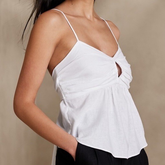 Banana Republic Maia Ruched Babydoll Tank White Women's Medium NEW $80