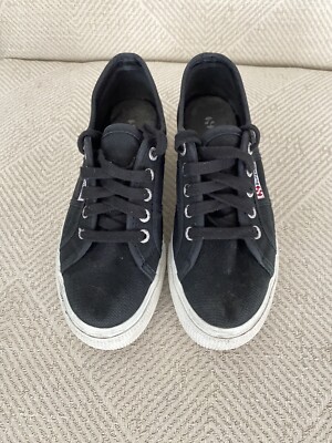 Surperga Women Canvas Low Top Lace Up Platform Black Sneakers Size 6.5