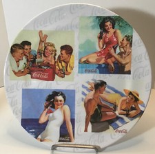 Coca Cola Beach Party Dinner Plate Melamine Coke Retro Plate NEW lot of 4 plates