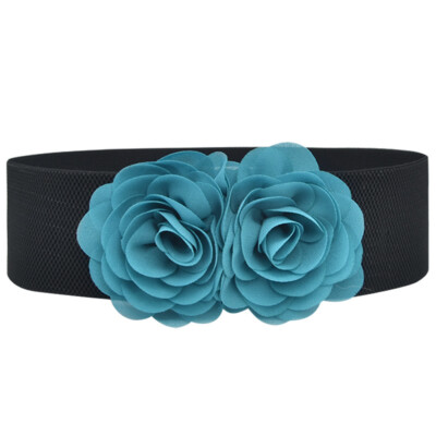 Cintura Elastica Donna Con Rose 3D In Chiffon - Fibbia Oro/argento - Taglia Unica (vita 63-86 Cm)