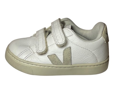 Veja Esplar Kids Size 8.5 Leather Sneakers Shoes White Ecru Hook And Loop