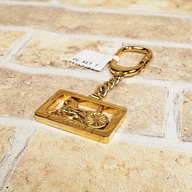 Authentic Celine Vintage Key Ring Chain Charm Carriage Metal Authentic Celine Vintage Key Ring Chain Charm Carriage Metal
