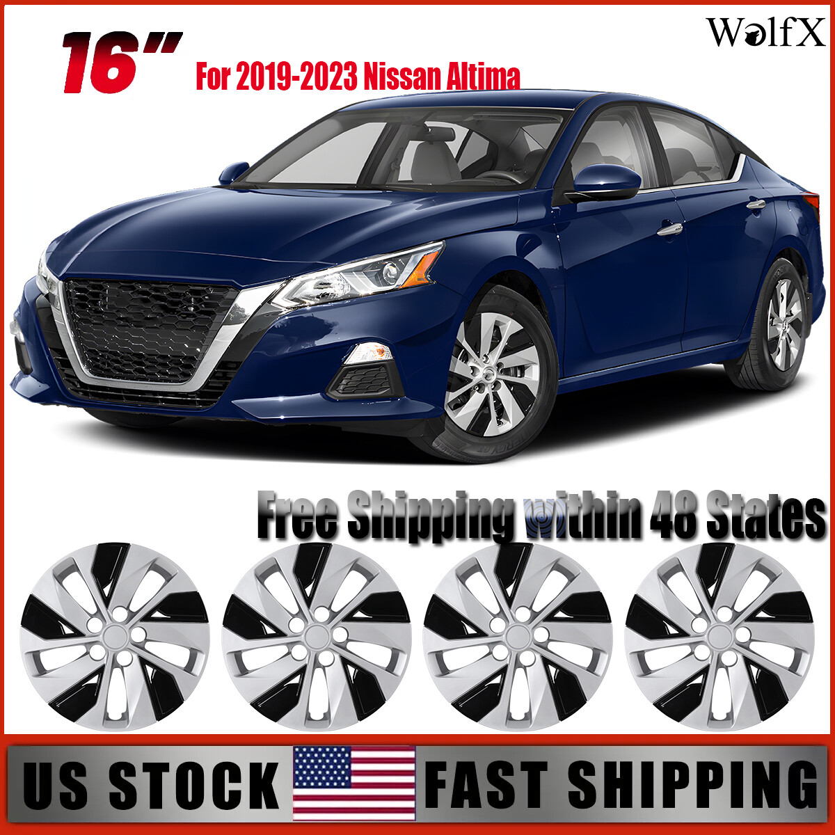 16 Inch Silver Hub Caps Full Rim Wheel Covers for 2019-2025 Nissan Altima Set of 4