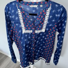 Women  s Orvis Blue Floral Button Down Fall L/S Blouse Size 10