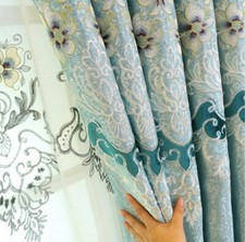 Blue Floral Curtains for Living Room Embroidery Bedroom Window Treatment 84/96