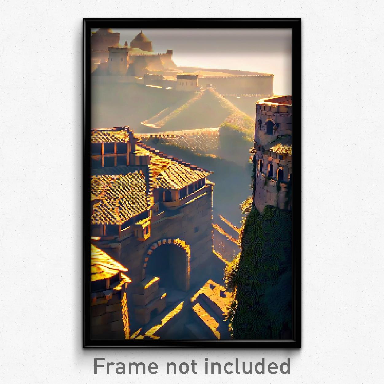 8-Bit Pixel Art Poster of Ancient Fortifications - Retro Video Game Wall Decor