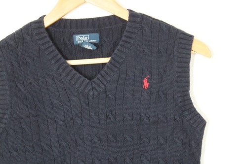 Polo Ralph Lauren M Boys' Youth Blue Cable Knit V-Neck Cotton Sweater Vest - Picture 2 of 7