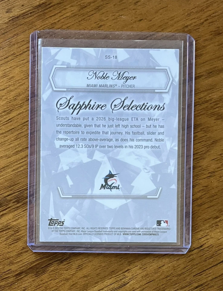 NOBLE MEYER 2023 Bowman Draft Sapphire Edition #SS-18 Sapphire Selections SSP - Image 2 of 2
