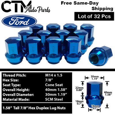 32x Chrome Large Seat Lug Nuts M14x1.5 For Ford F250/F350 Super Duty Stock Wheels