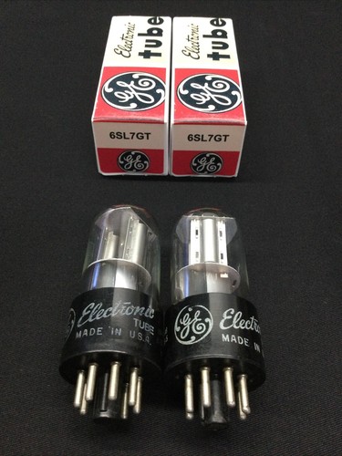 MATCHED PAIR GE 6SL7GT Tall Bottle VINTAGE Audio VACUUM TUBES Tested C.8691