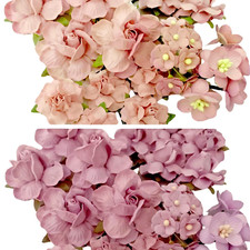 25 Mixed Lilac Pink Beige Paper Flower Roses Wedding Scrapbook Craft DIY Corsage
