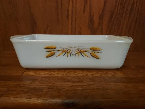 Vintage Fire King Wheat Pattern 409 Loaf Pan Dish 1 Qt USA