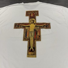 San Damiano Crucifix Cross Shirt 2XL XXL White Christian Catholic Art Tee