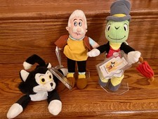 3 Pc NWT Disney Geppetto Figaro Jimini Bean Bag Plush