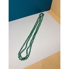 Vintage Green Faceted Glass Bead Knotted Long Rope Necklace 34 Inch