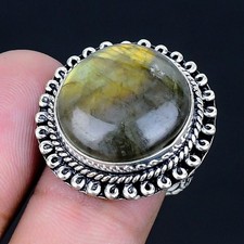 Labradorite 925 Silver Plated Handmade Ring of US Size 7.5